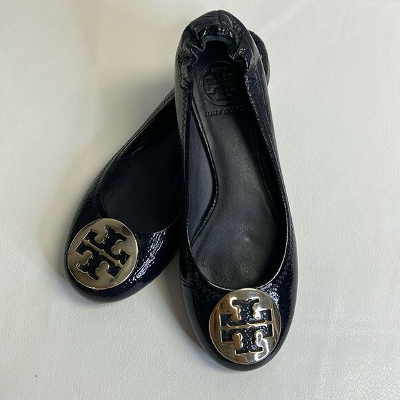 Tory Burch / Reval Flats / Gold Emblem / Navy Patent Leather / 6.5 - Picture 3 of 4